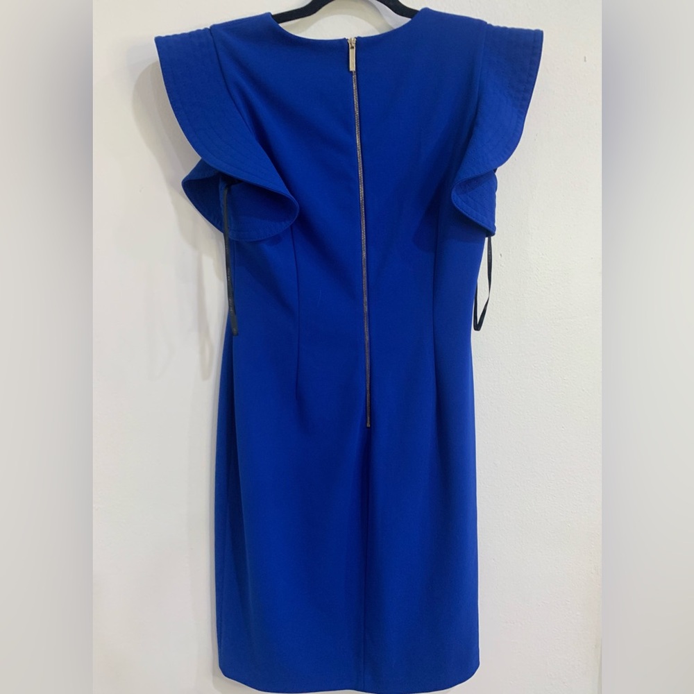 Calvin Klein fitted flutter Ruffle Sleeve Dress Royal Blue Size 10 Office Career - Picture 9 of 11